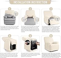 Vista 7 de TAOCOCO Funda reclinable de 4 piezas, funda elástica para sofá reclinable de 4 piezas, funda reclinable con 1 asiento, protector de sofá suave
