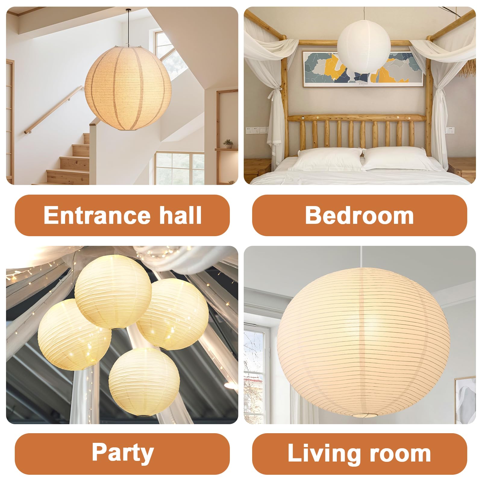 Paralume in Carta di Riso Spessa, Lanterne di Carta Rotonda Moderna, Lampadario Sospeso a Sfera per Illuminazione Ambiente, per Soggiorno, Camera da Letto, Hotel e Feste, 40 cm
