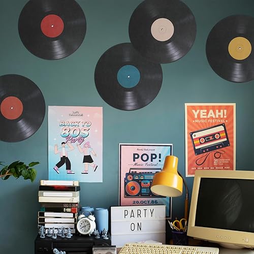 Miniatura 8 de Totority Calcomanías de pared de discos de vinilo, 8 unidades, decoración retro para el hogar, cafetería, sala de música, decoración artística