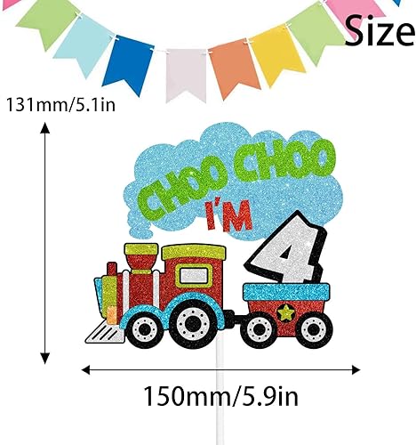 Miniatura 2 de Decoración para tartas de 4 cumpleaños, Choo Choo I'm 4 trenes temáticos para niños, cumpleaños con purpurina, suministros de decoración para fiestas