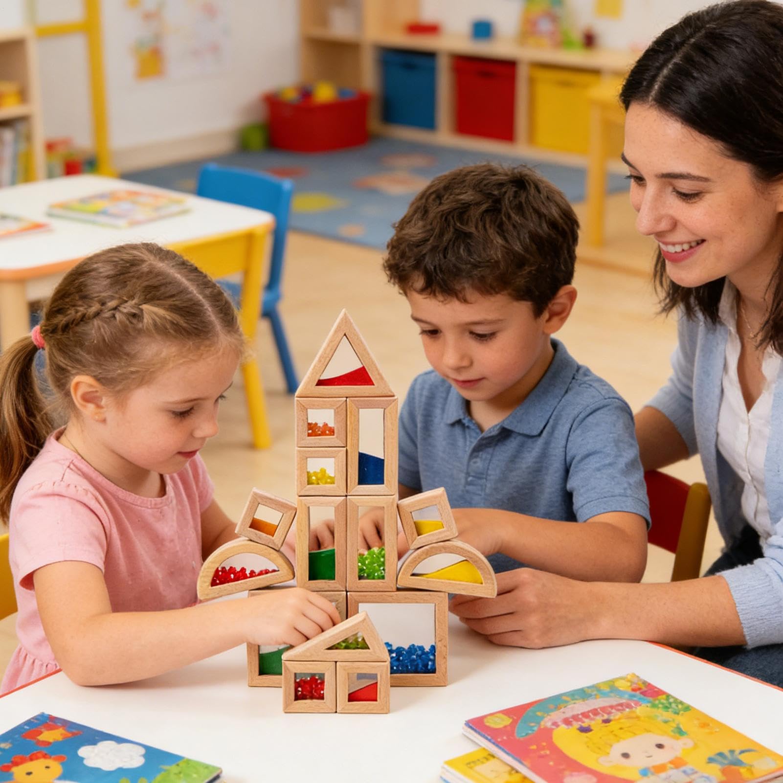 di costruzione per bambini, blocco sensoriale, giocattolo educativo di menta in legno, giocattolo colorato, blocco impilabile, per calze di compleanno, casa, asilo,