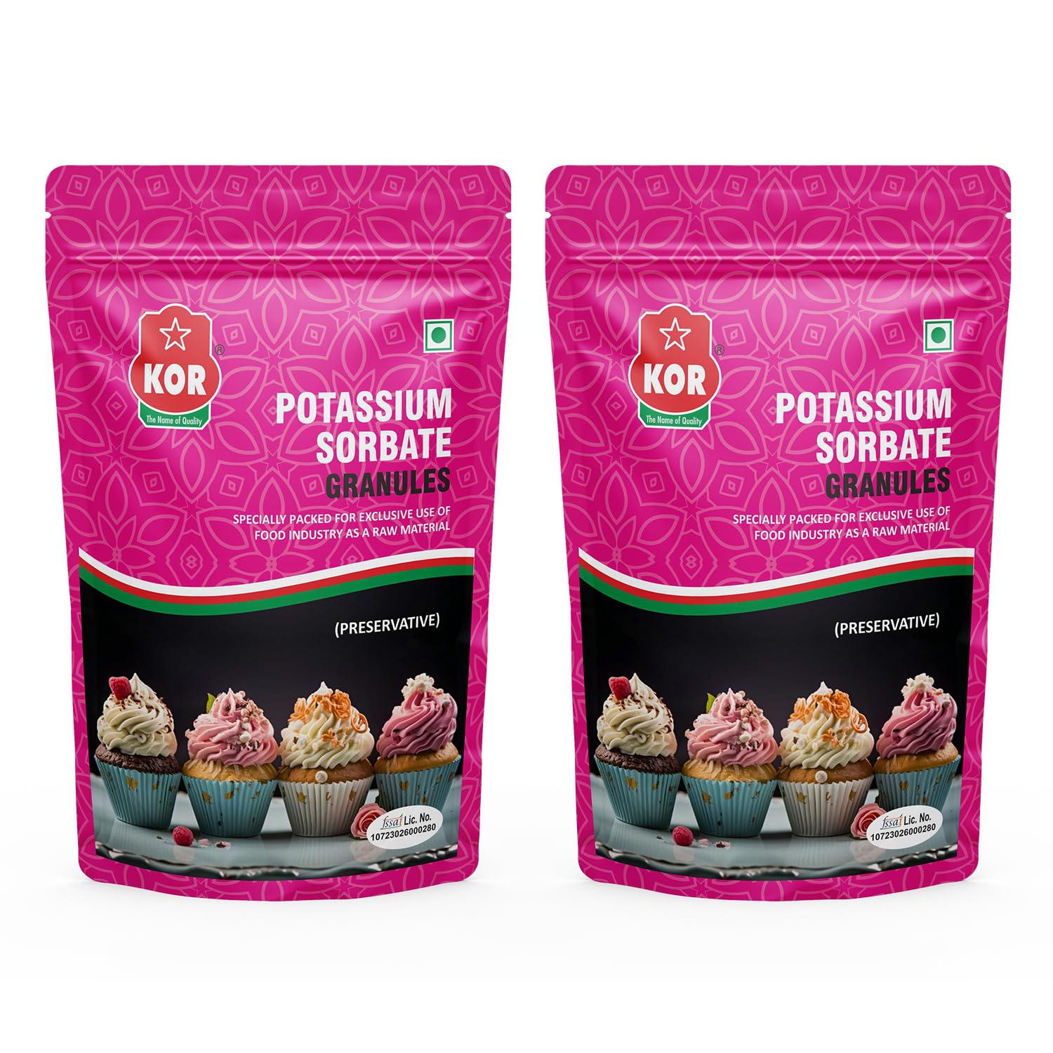 KOR Potassium Sorbate Granules - 400gm Preservative for Food Products, Ideal for Home Canning, Baking, and Beverage Production - Pack of 2