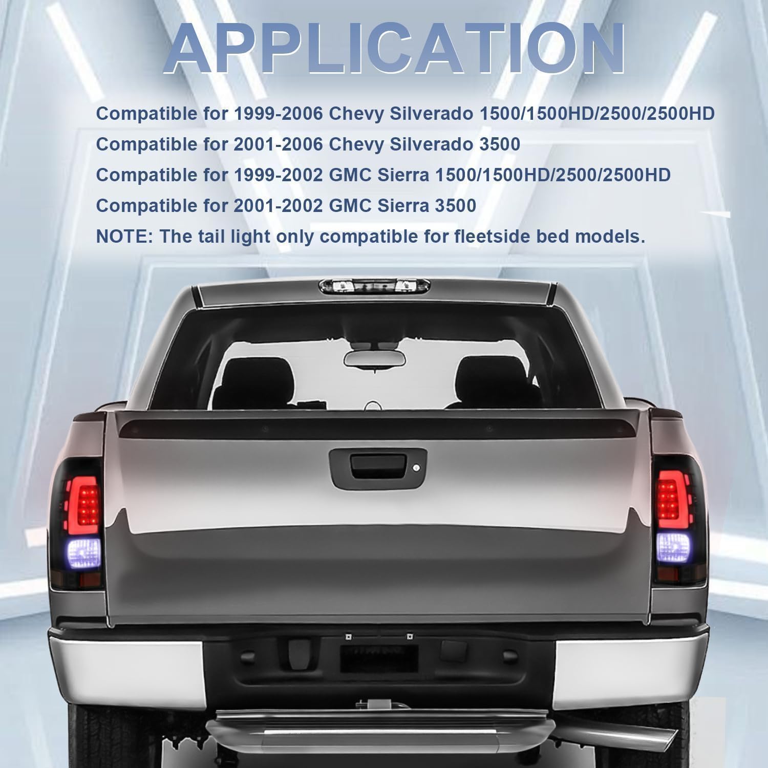 Tail light Assembly Rear Lamp L-Shape Compatible for 99-06 Chevy Chevrolet Silverado 1500 2500 Compatible for 99-02 GMC Sierra 1500 2500 Only for fleetside Smoke Tinted Taillight