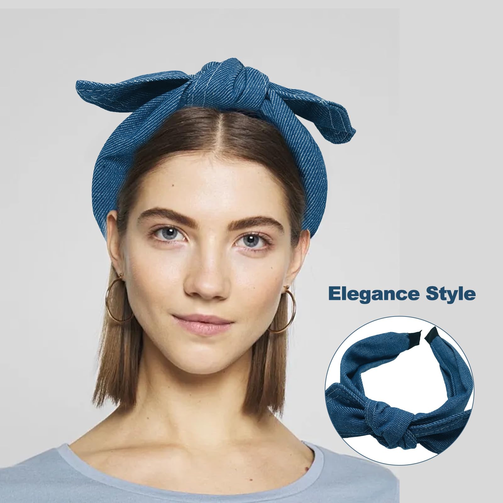 Blue Wide Denim Headband Cute Top Bowknot Hair Hoop Elastic Hairband for Washing Face Elegant Hair Accessory - Image 4