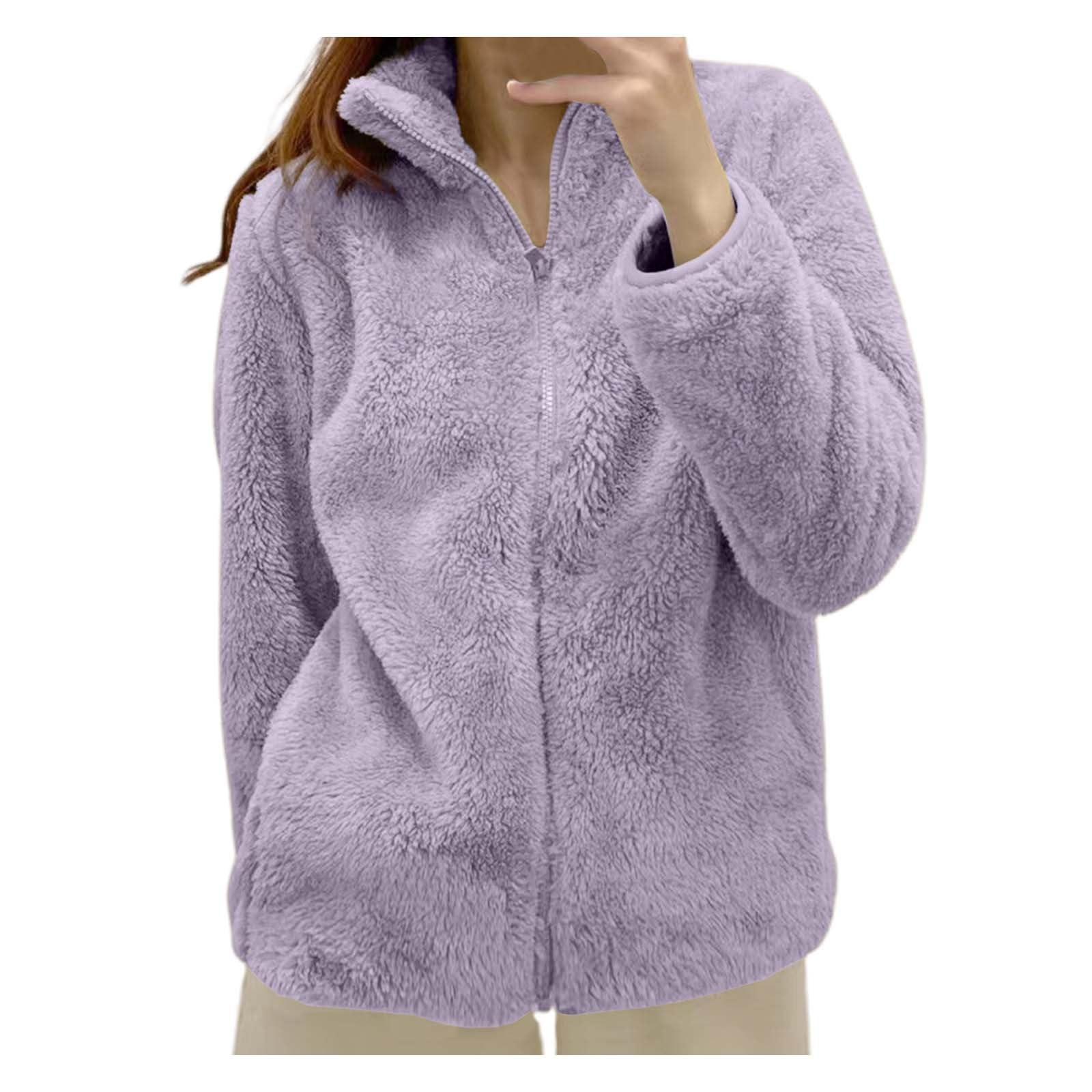 Vestes Polaires Femme Zippé Pull Épais en Peluche Vêtements d'extérieur Confortable Manteau Moelleux Oversize Col Montant Fermeture Éclair Grande Taille Teddy Hiver Chaud Blazer Hauts