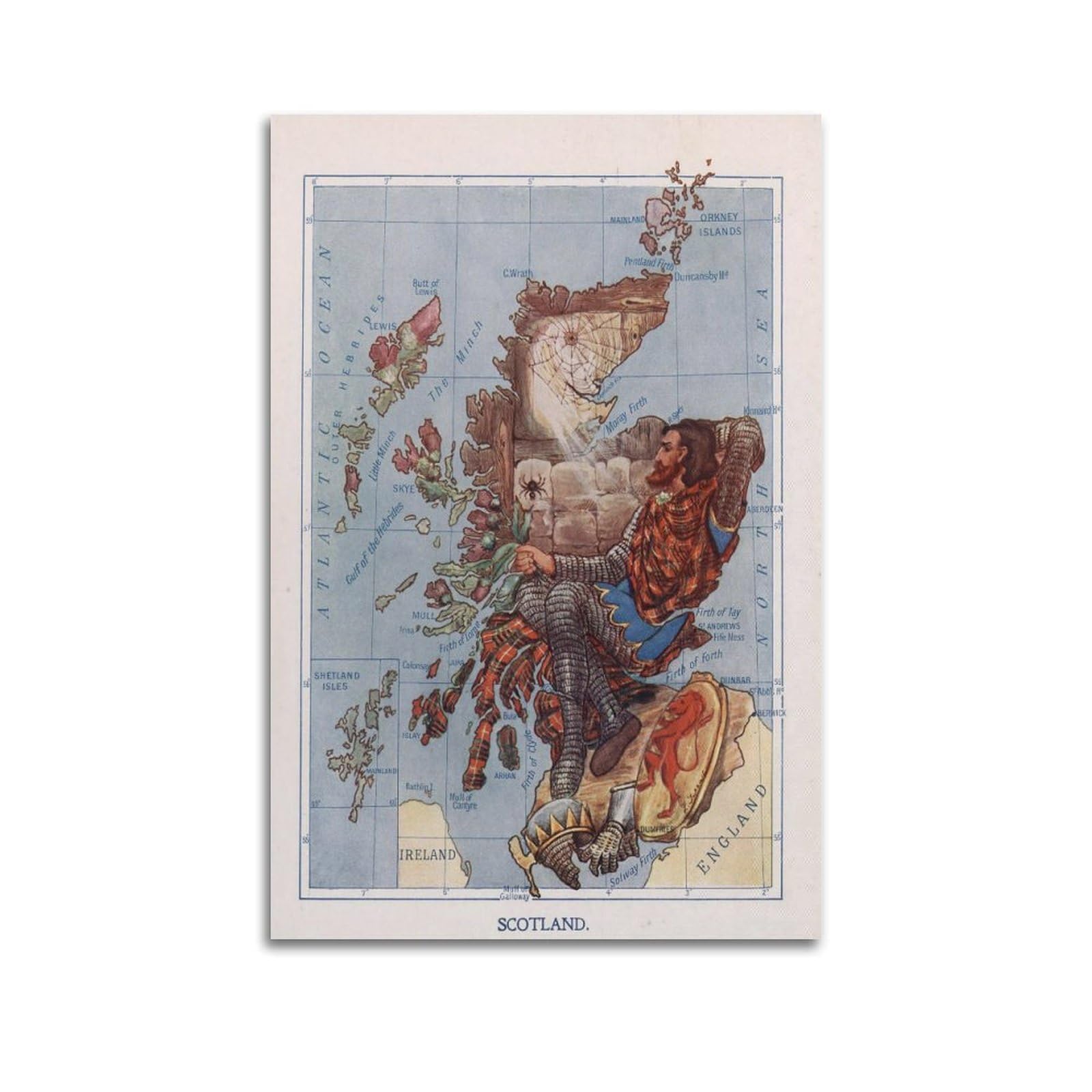 OKAHYS Vintage Travel Map Poster Scotland 2 Decorative Painting Canvas Wall Artworks Picture 16x24inch(40x60cm)