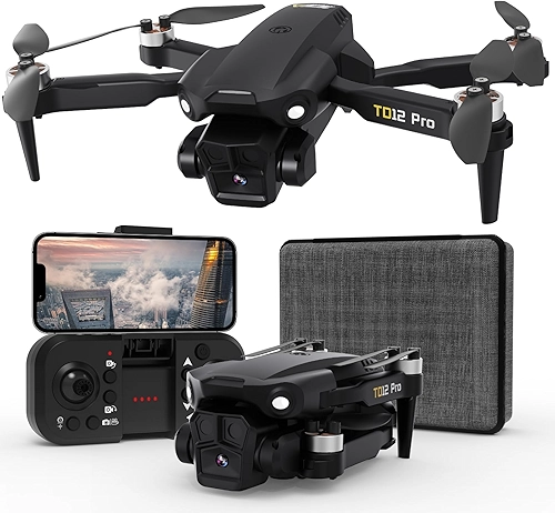 Drone TD12Pro com câmera HD 1080p, motor sem escova, posicionamento de fluxo óptico, resistência ao vento nível 3, 3 modos de velocidade, drones para adultos iniciantes, quadricóptero RC