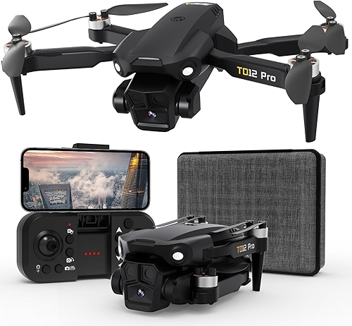 Drone TD12Pro com câmera HD 1080p, motor sem escova, posicionamento de fluxo óptico, resistência ao vento nível 3, 3 modos de velocidade, drones para adultos iniciantes, quadricóptero RC