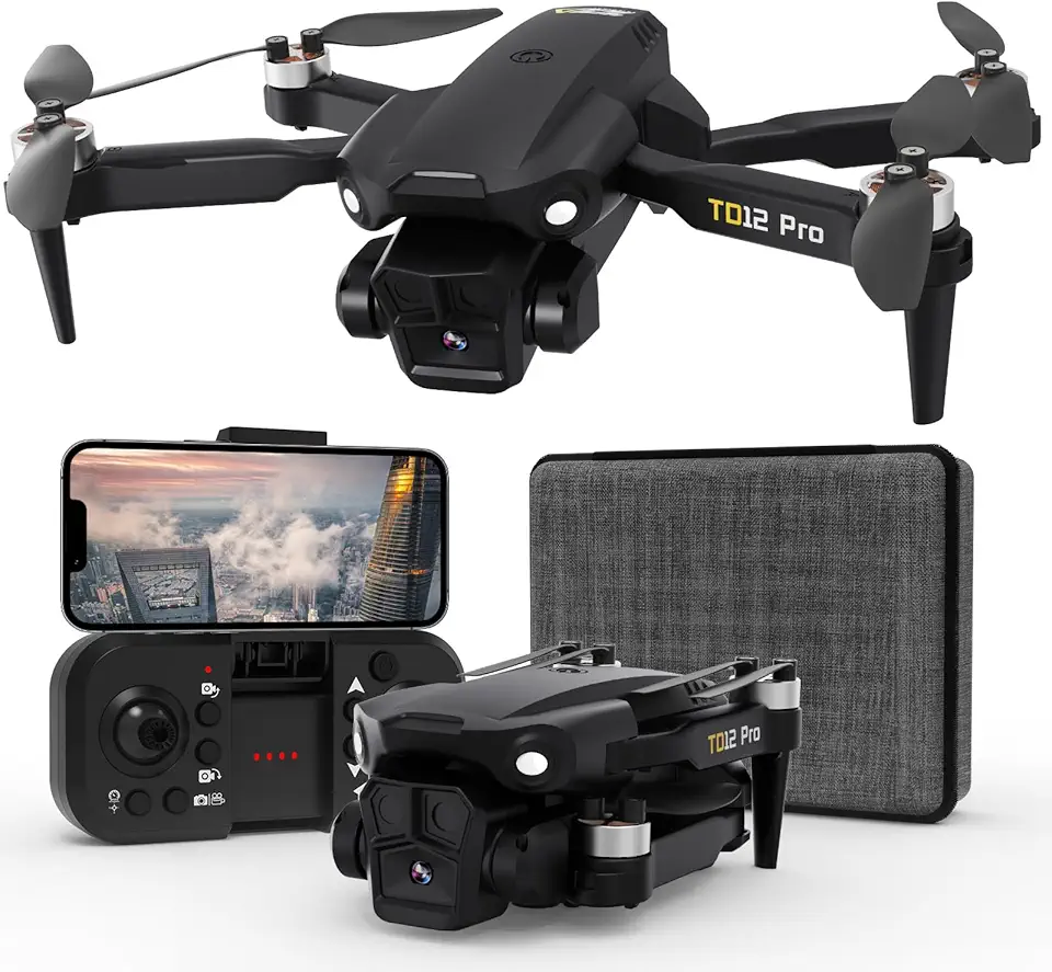 Drone TD12Pro com câmera HD 1080p, motor sem escova, posicionamento de fluxo óptico, resistência ao vento nível 3, 3 modos de velocidade, drones para adultos iniciantes, quadricóptero RC