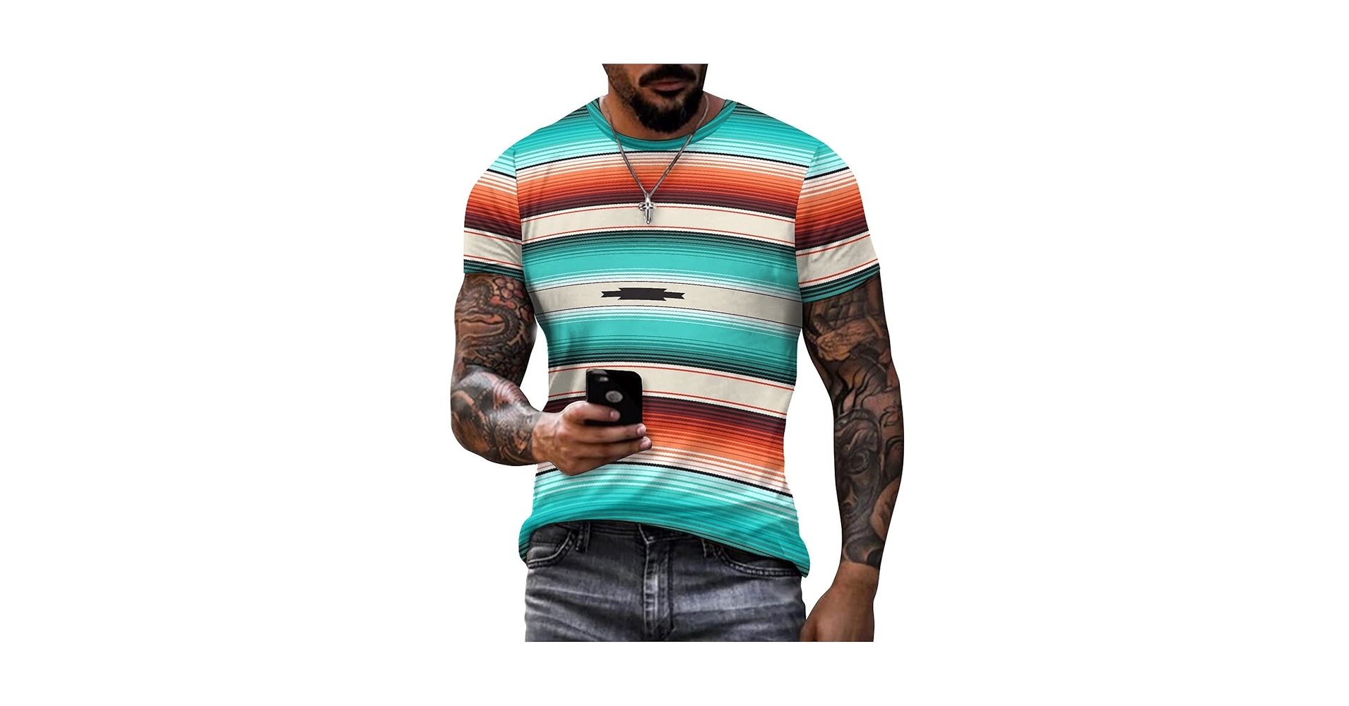 Turquoise Orange Navajo White Stripes Mens Graphic Cotton