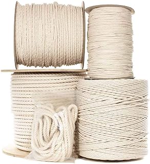 Natural Twisted Cotton Rope 1/4 Inch - Biodegradable Cord with No Bleach or Dyes - Low Stretch Line in High Strength Capacity - Arts, Crafts, Indoor/Outdoor DIY Projects, Commercial Uses (50 Feet)