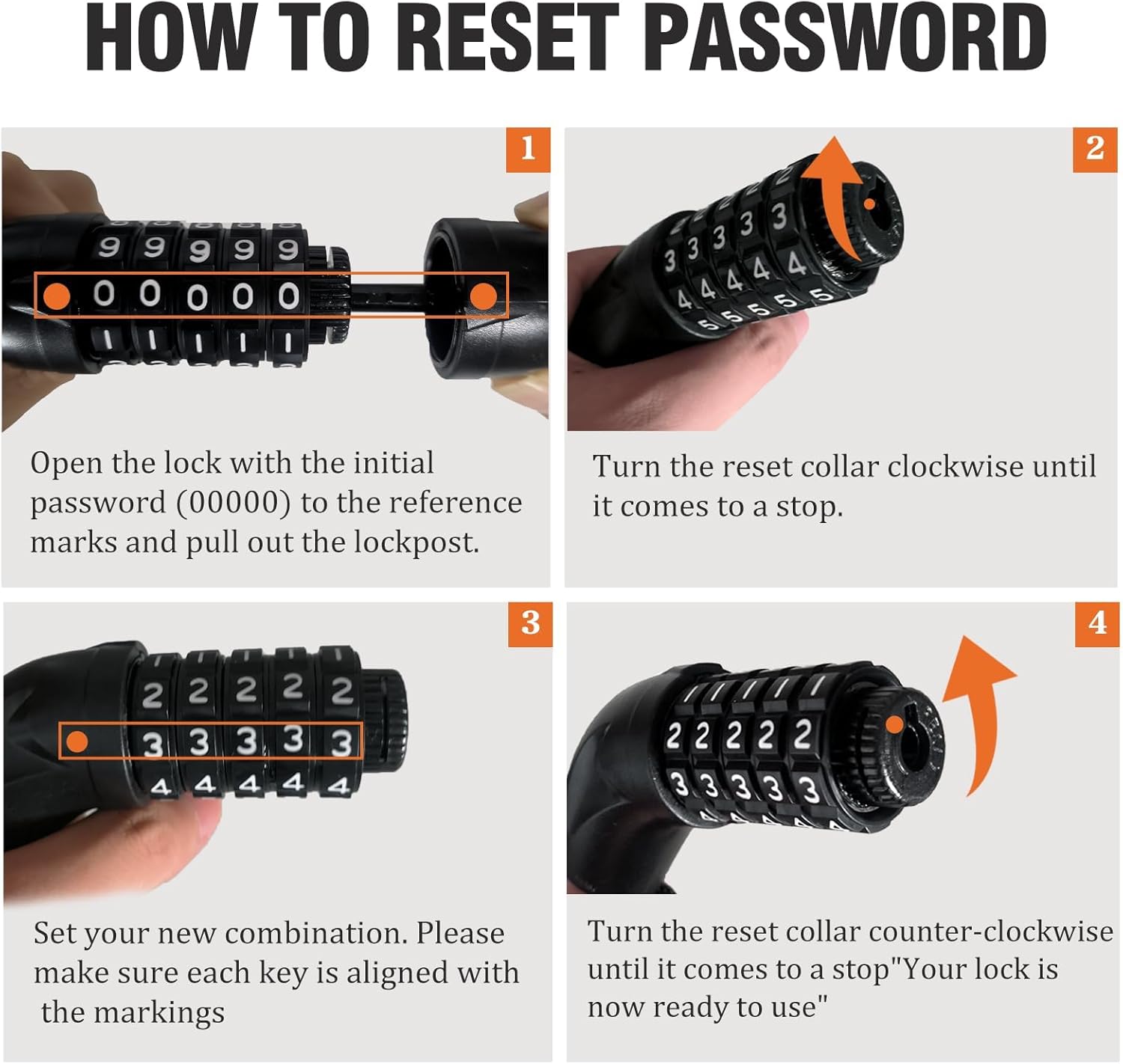 自転車チェーンロック 5桁の組み合わせ 高耐久 盗難防止 自転車チェーンロック 長さ12/4.7フィート セキュリティリセット可能