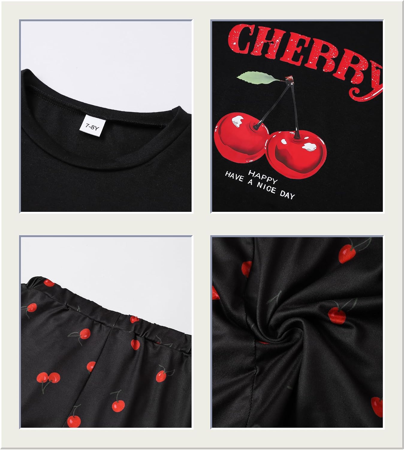 KIDLAGA Girls Two Piece Sets Cherry Pattern Short Sleeve Shirts and Shorts Set With Pockets Girls Summer Outfits Size 7-14