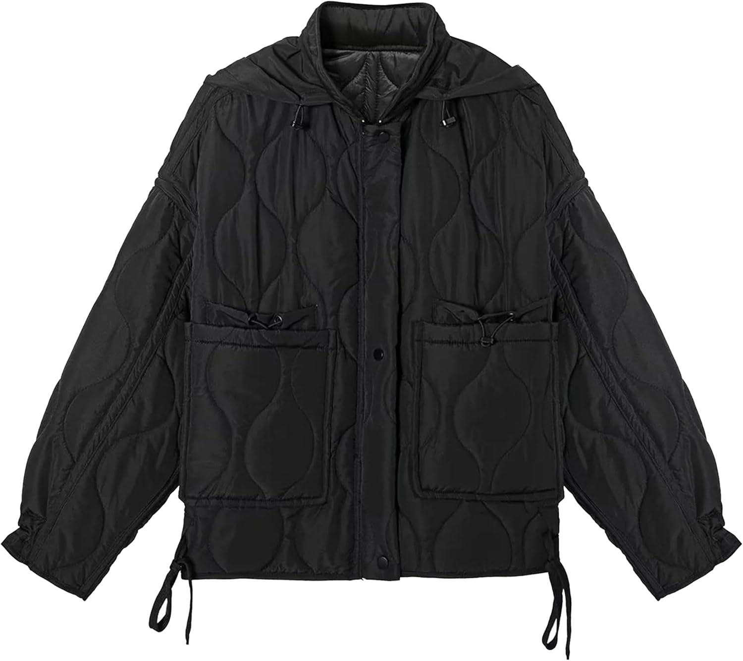 Omoone Women's Oversized Quilted Jacket Zip Up Stand Collar Lightweight