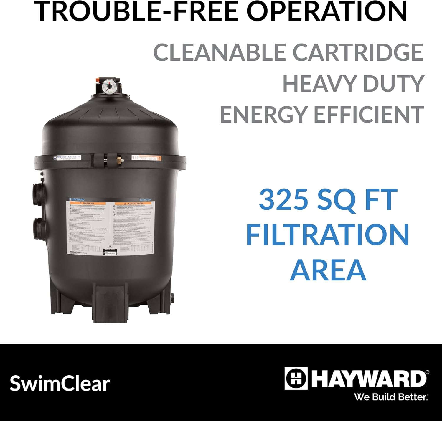 Hayward SwimClear Cartridge Pool Filter with Single Piece Flange Clamp and Multi Element Filtration for Outdoor In-Ground Swimming Pools, Black - Image 2