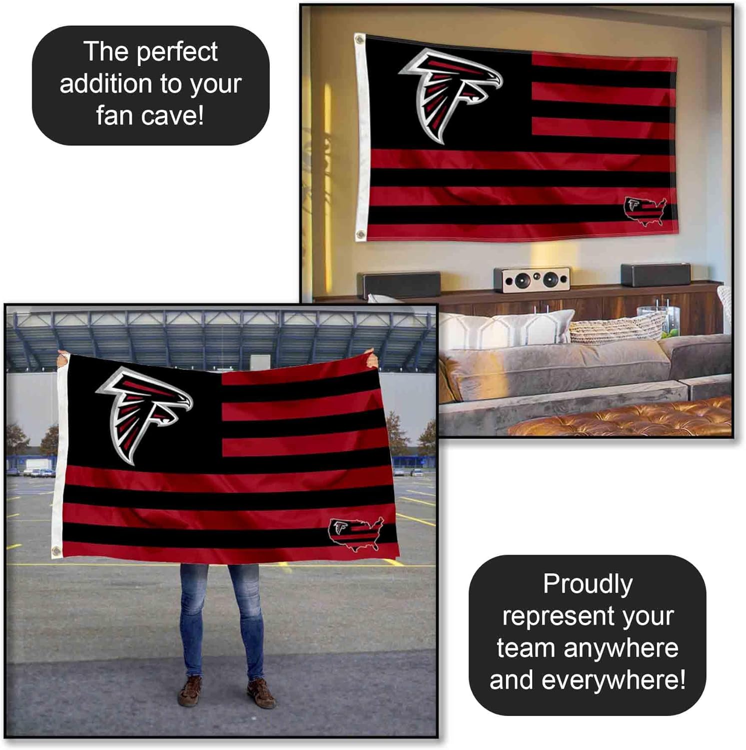 Atlanta Falcons USA American Nation Stripes 3x5 Grommet Flag - Image 5