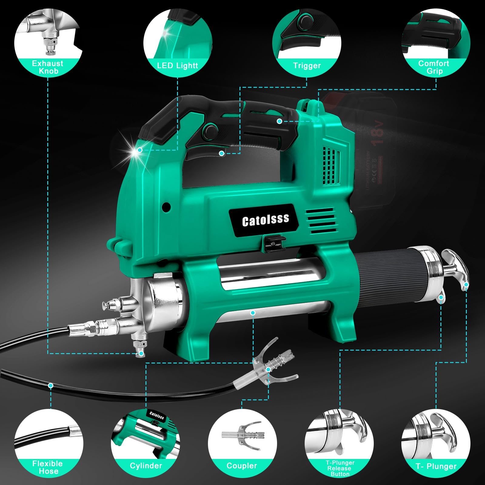 Compresor de grasa para batería Makita 18V, presión de 12000 PSI, manguera de alta presión de 100 cm, compresor eléctrico sin escobillas para camiones, granjas, construcción y bricolaje (sin