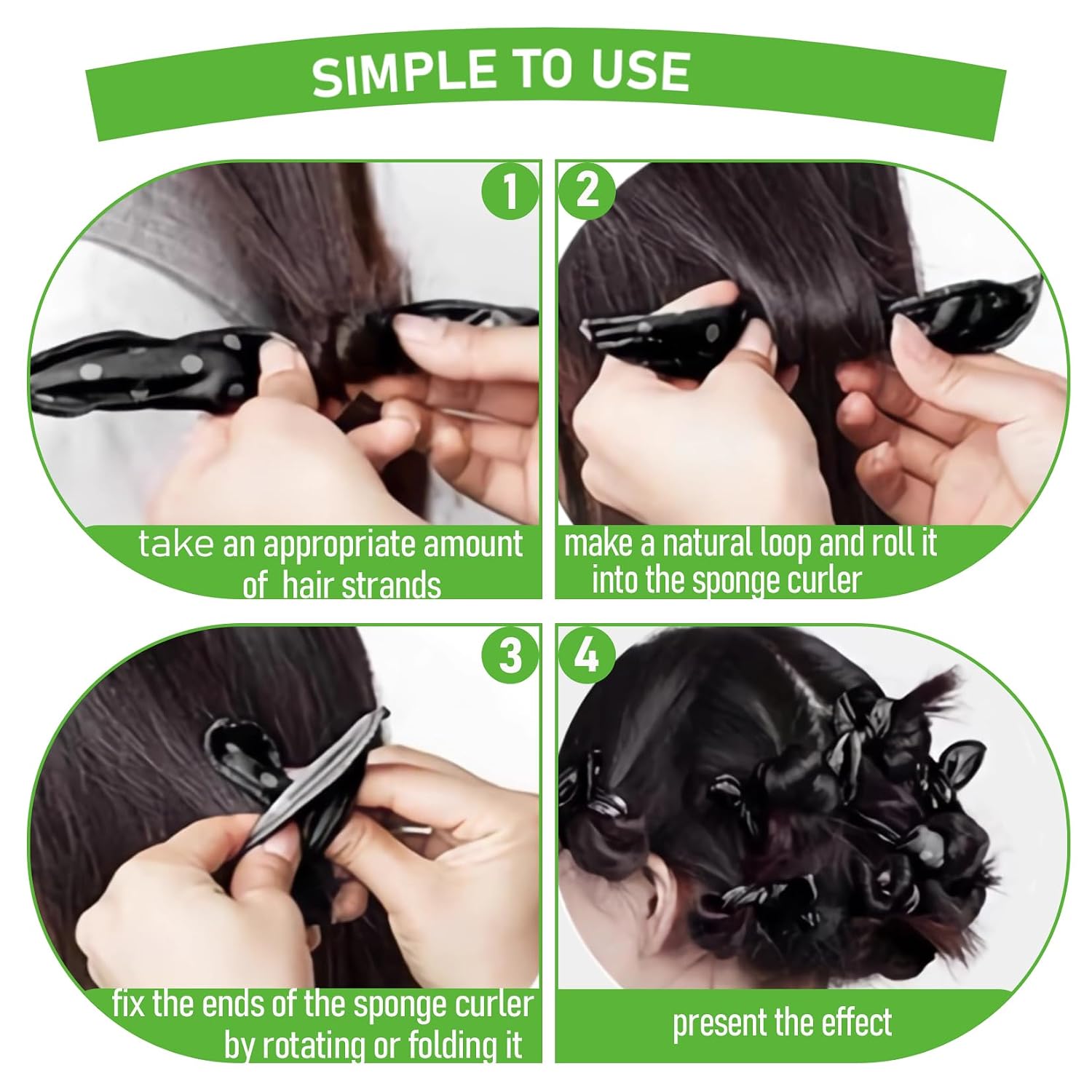 Soft Hair Rollers to Sleep in - 9PCS Black Satin Sponge Curlers, Heatless Overnight Hair Curlers, Soft Sleep Hair Rollers for Women Short Hair, Foam Sponge Rollers No Heat Curls