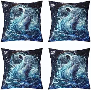 Aquarius Pillow Cover,Twelve Constellations Zodiac Double Sides Print Pillowcase Soft Square 18