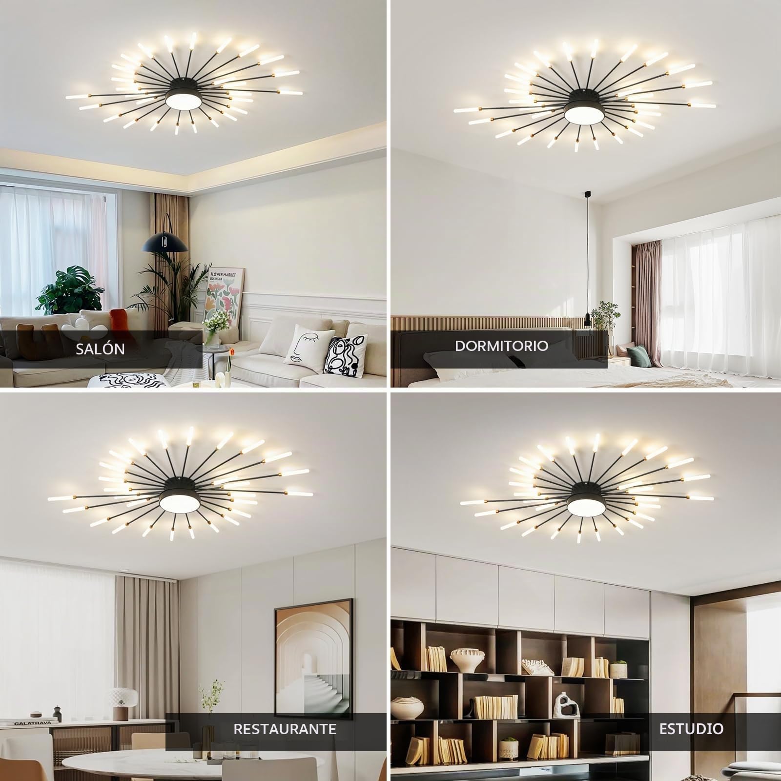 Luz de techo LED moderna 28 + 1 cabezas Candelabros negros semiempotrados Iluminación de techo para dormitorio Sala de estar Cocina Comedor Restaurante