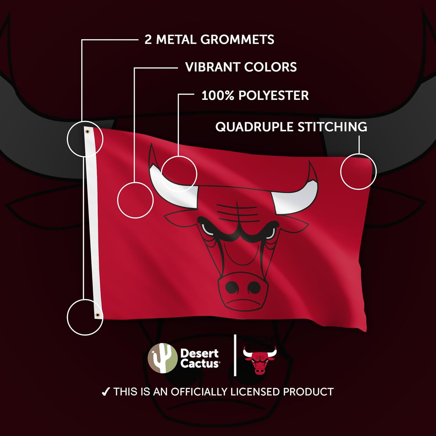 Desert Cactus Chicago Bulls Flag NBA 100% Polyester Indoor Outdoor 3x5 feet National Basketball Association Team Flags (Flag #1) - Image 4