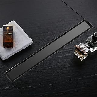 24 Inch Linear Shower Drain, Rectangle Shower Floor Drain Reversible 2-in-1 Tile Insert Cover, 304 Stainless Steel Bathroom Drains with Hair Catcher and Leveling Feet (Matte Black)