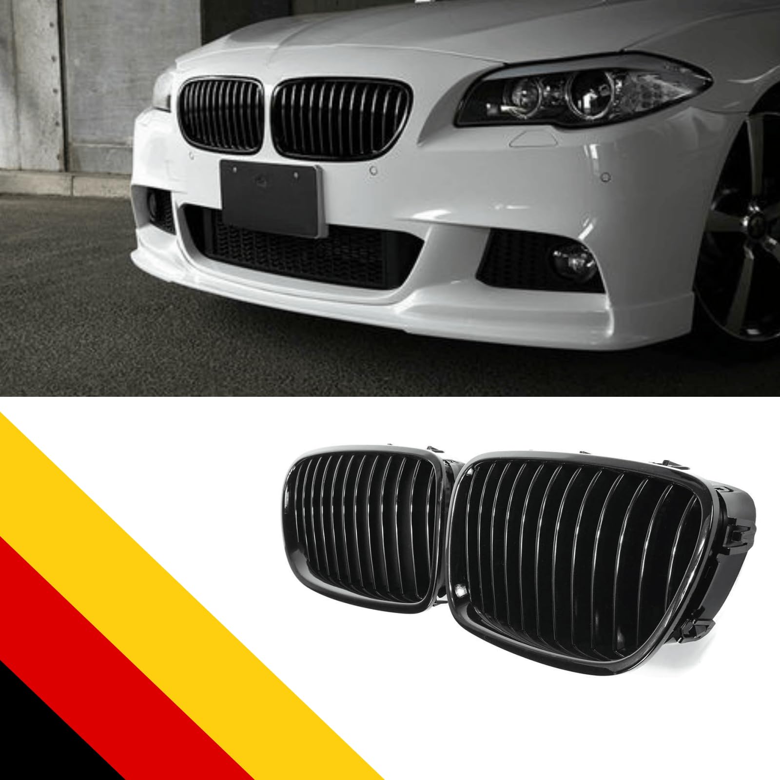 POETRYXIAO Grille de Radiateur Rein Sport Noir Brillant Pont Unique pour Série 5 F10 F11 M5 2010-2017, adapté au tuning