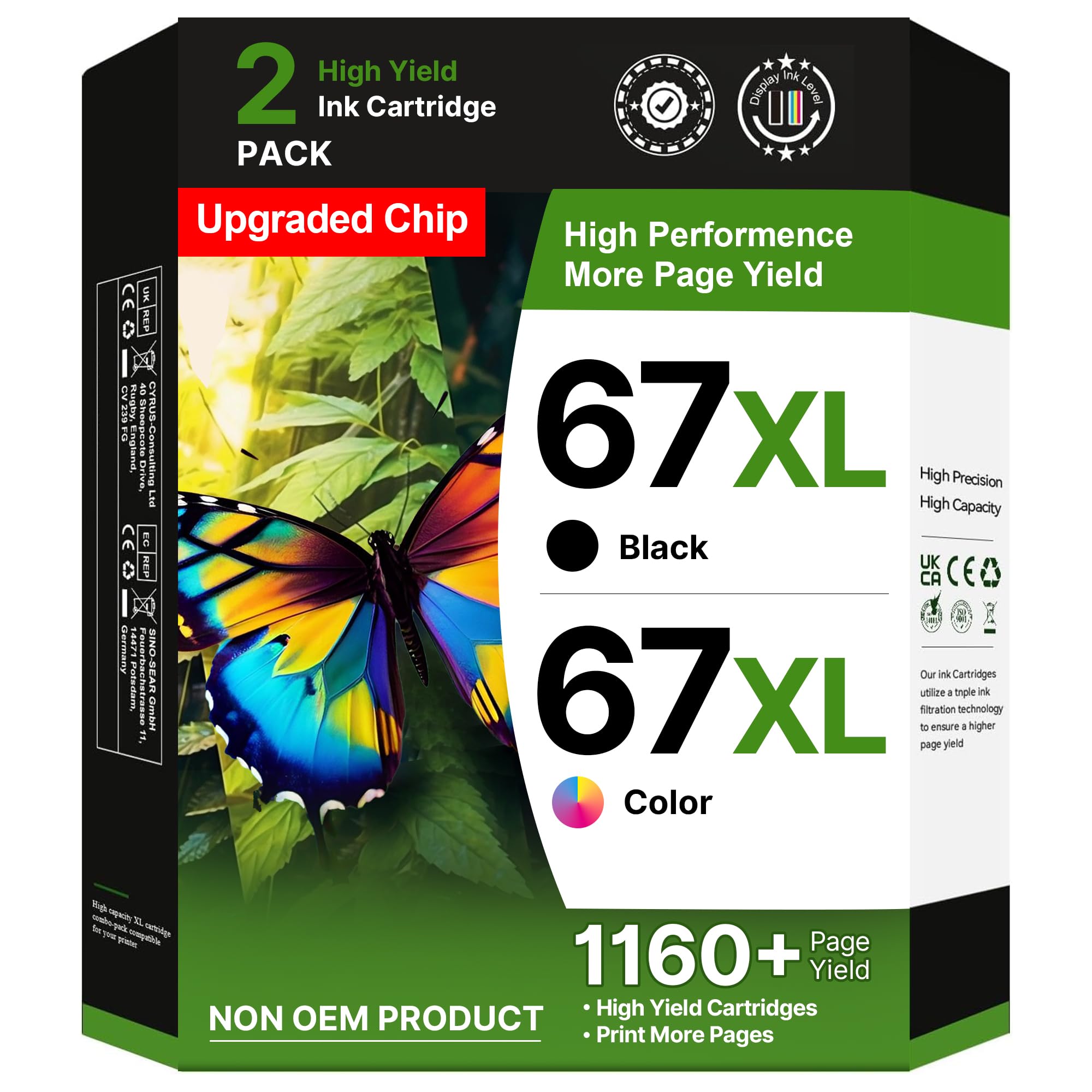 67XL Ink Cartridges Black/Color Combo Pack Replacement for HP Ink 67 67XL Printer Ink Works for HP DeskJet 4227e 2827e 2755e 2855e 2842e 2800 4155e
