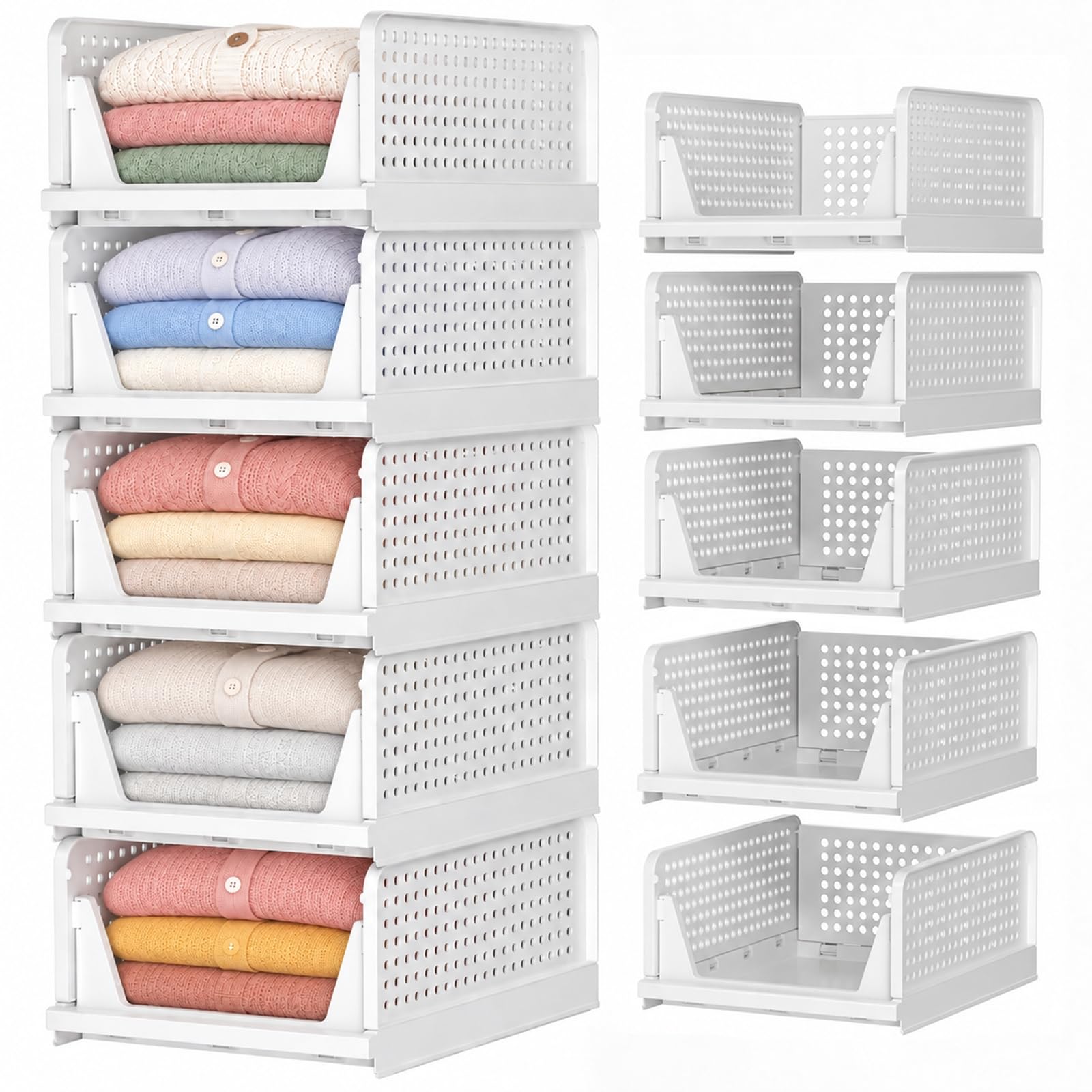 SNSLXH Closet Organizers and Storage, 5 Pack Stackable Closet Bins