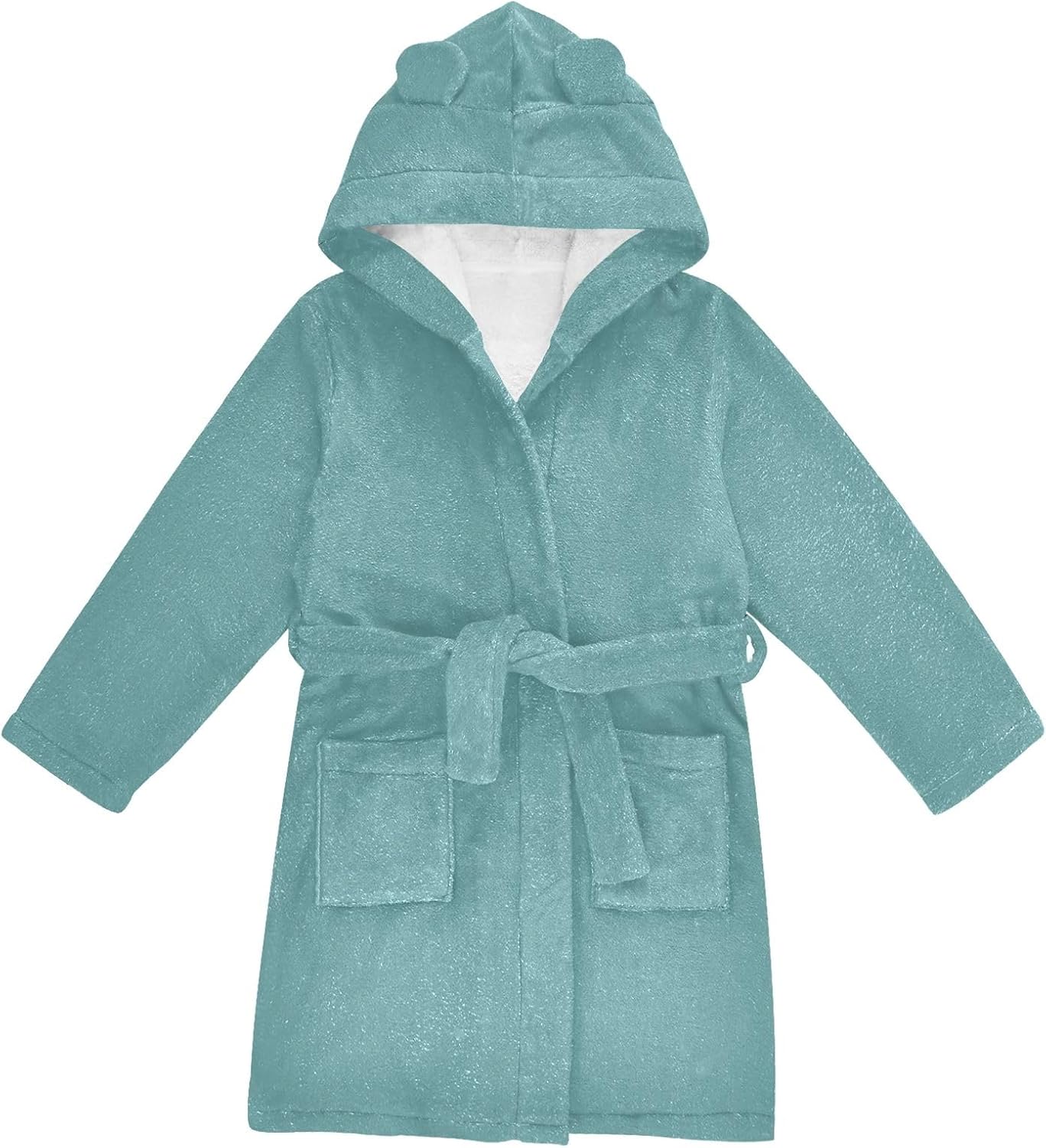 ODAWA Cadet Blue Kids Bathrobe, Soft Plush Hooded Robe for Boys and Girls, Quick Dry Bath Towel Wrap with Pockets