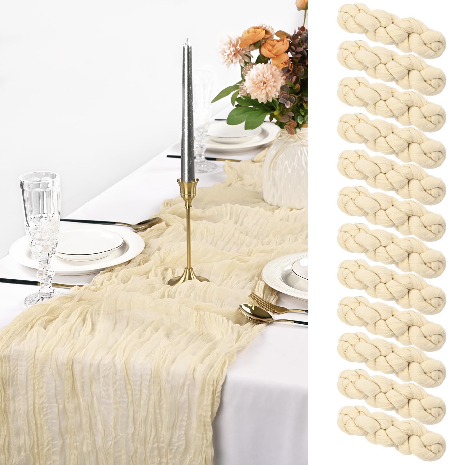 12Pack Kaasdoek Tafelloper, Rustieke Gaas Tafelloper 35x120 Kaasdoek Gaas Tafelloper, Kaasdoek Boho Tafelloper voor Bruiloft, Baby Shower Verjaardagsfeestje Decor(Sage Green