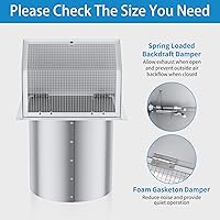 Vista 6 de Cubierta de ventilación de pared con capucha de 6 pulgadas con pantalla y amortiguador, cubierta de ventilación de pared de escape, cubierta