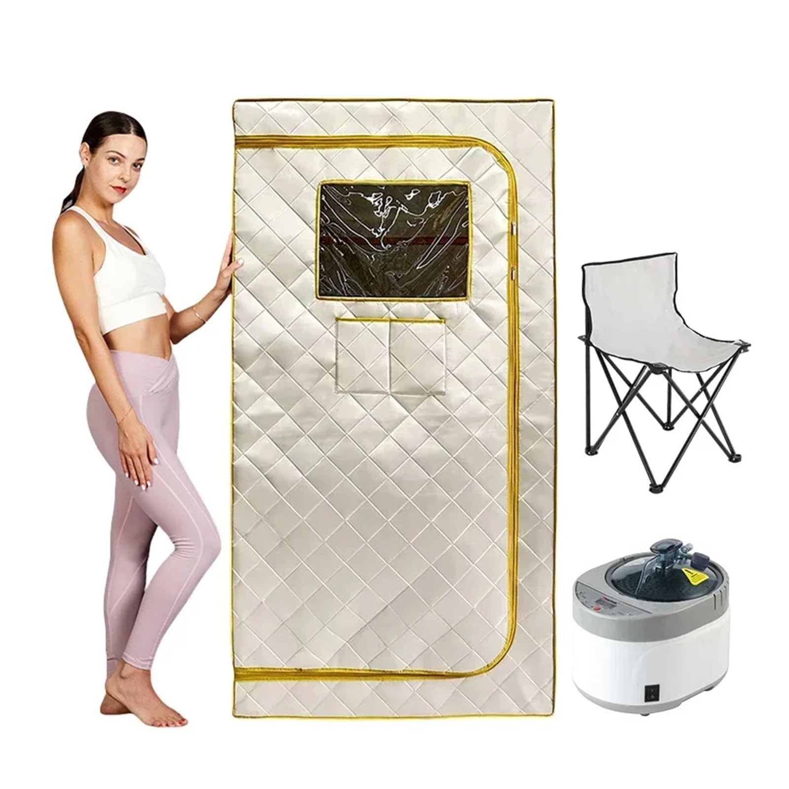 Portable Steam Sauna Full Dimension Personal Home With 4L Generator And Remote Timer(Beige Yellow)