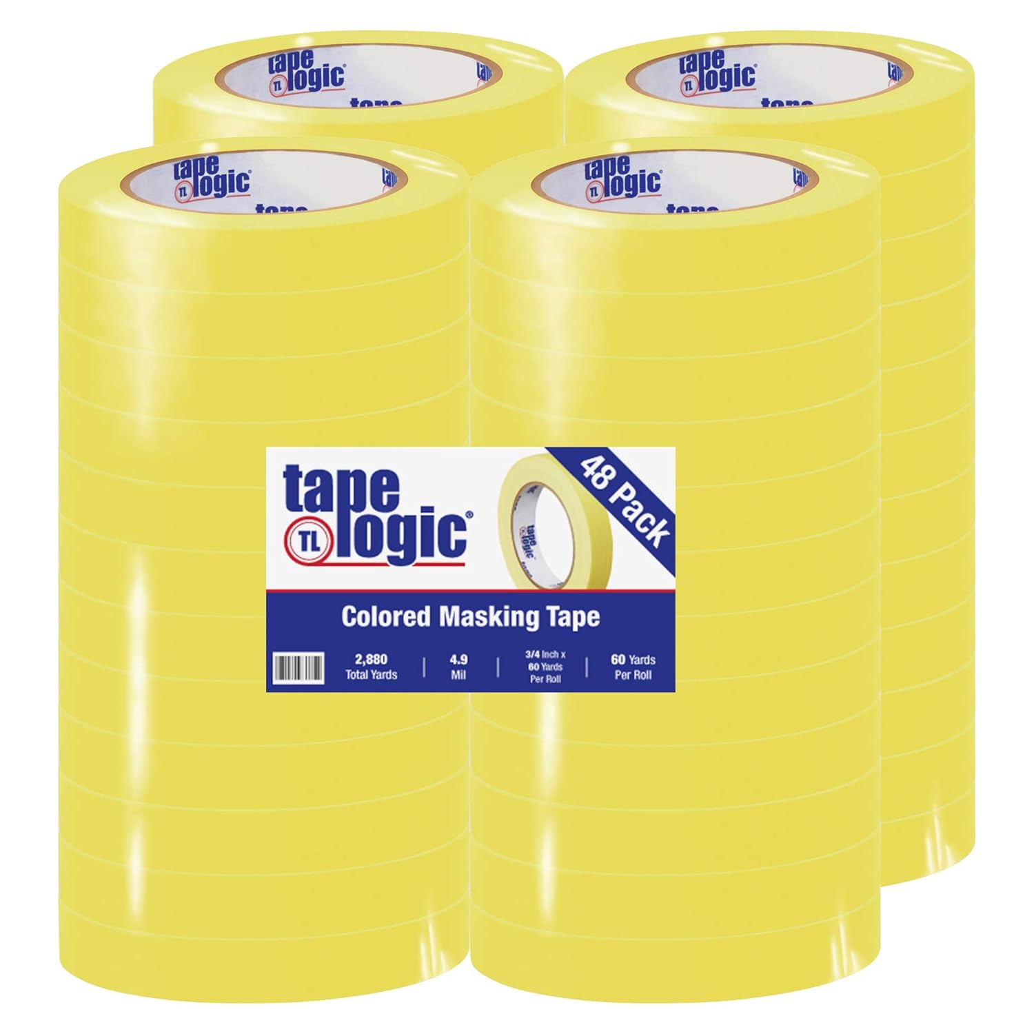 Aviditi Tape Logic 3/4 Inch x 60 Yards, General Purpose Colored Masking Tape, Yellow (Pack of 48) - Great for Home, Office, Arts, Crafts, DIY, Labeling and Coding