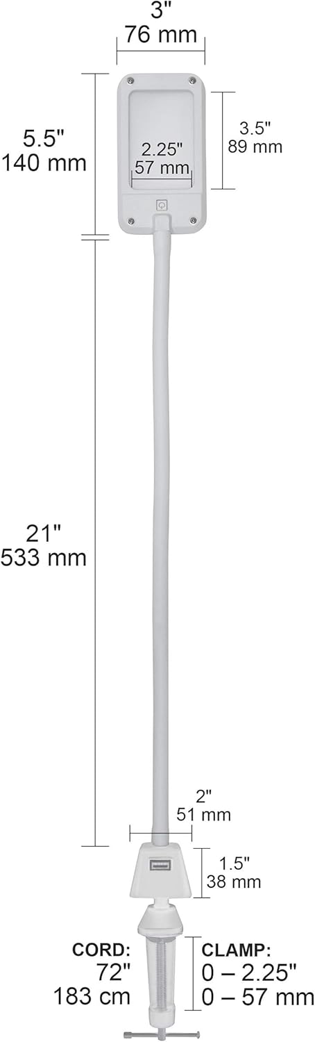 SD STUDIO DESIGNS LED Flex Lamp for Office, Art, Sewing, or Crafts with USB Charging Base, White,3"W x 5.5"D x 29.5"H