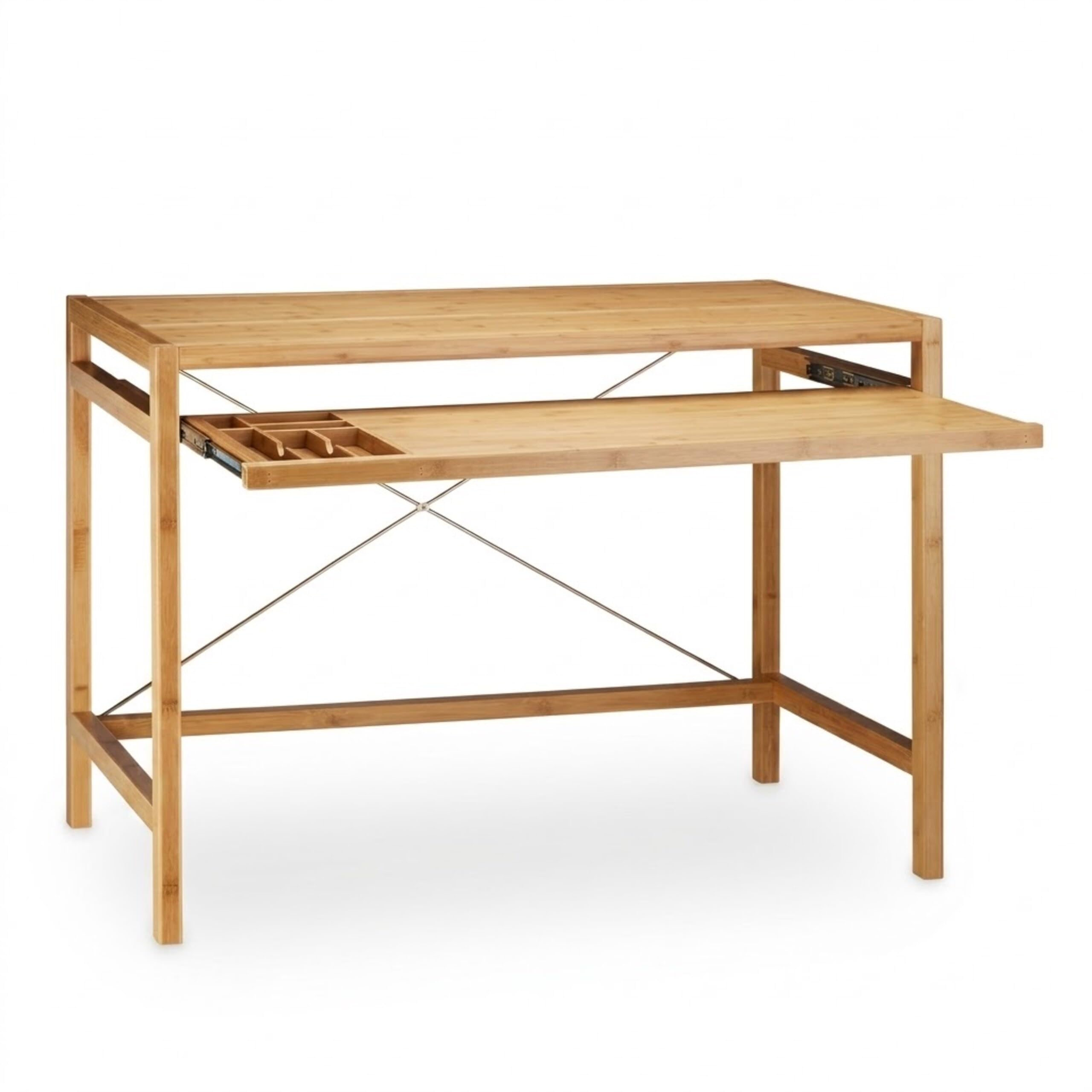 Relaxdays 10020277 Bureau informatique table ordinateur en bambou moderne emplacement clavier HxlxP: 76,5 x 106,5 x 55,5 cm, nature