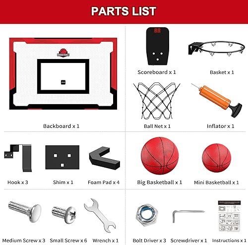 Miniatura 9 de HYES Aro de baloncesto grande de 24 x 16 pulgadas para adultos, aro de baloncesto sobre la puerta con tablero resistente, juguetes de baloncesto
