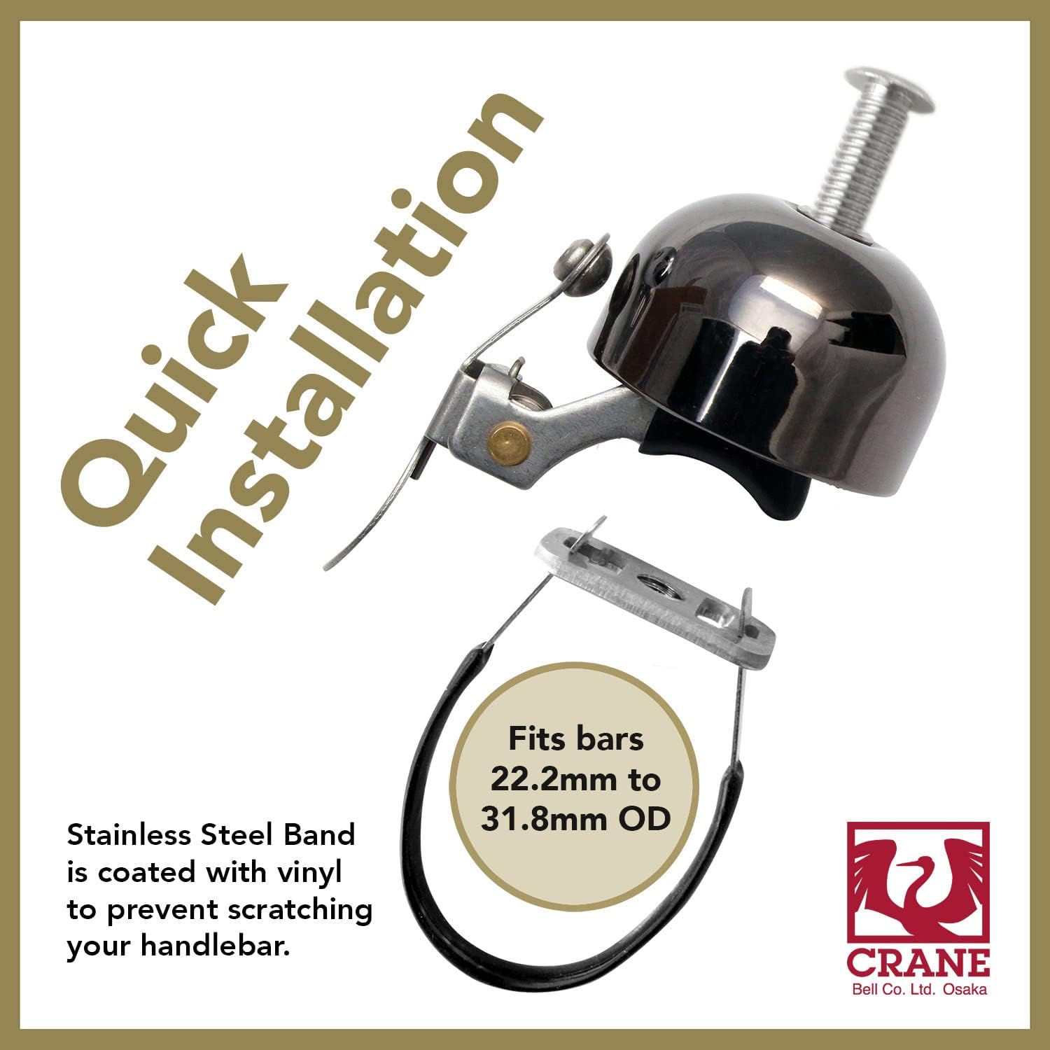 Crane Bike Bell E-Ne Bicycle Bell, Made in Japan for Road Bikes or Mountain Bikes, Fits All Handle Bar Sizes & Types