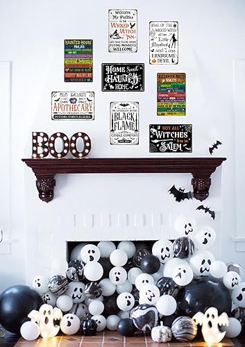 Miniatura 6 de Letrero de lata con texto en inglés Not All Witches Live in Salem, decoración de Halloween, divertido letrero de metal para el hogar, cocina,