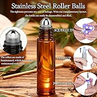 Vista 4 de PrettyCare 6 piezas, botellas roll-on de 10 ml para aceites esenciales con bola de rodillo de acero inoxidable - Botellas rellenables a prueba