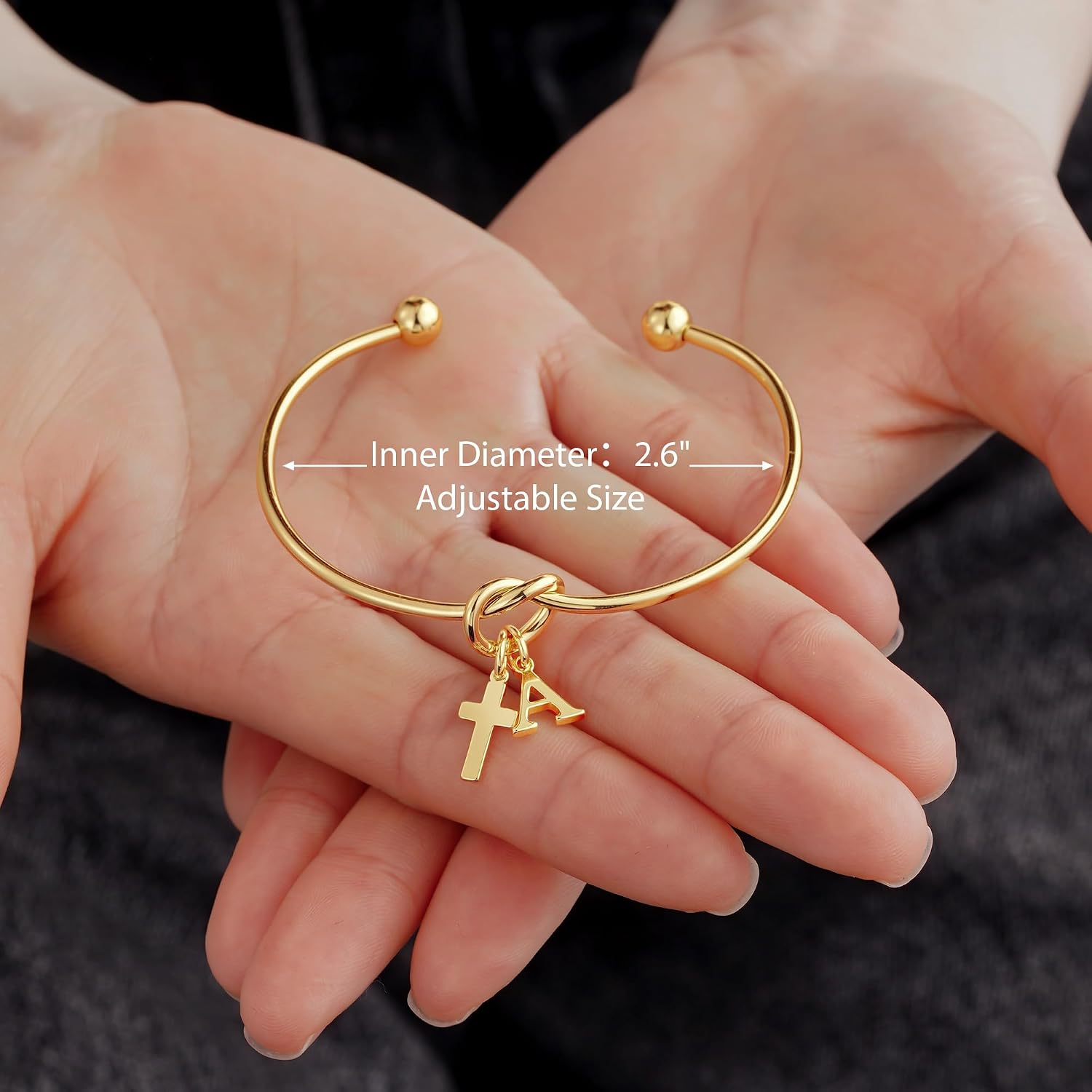 M MOOHAM Gold Cross Bracelet for Women Girls, Letter A-Z Cuff Knot Bracelet | 14K Gold Plated, Cross Initial Bracelet, Non Tarnish Gold Bracelet, Religious Christian Baptism Gift, Waterproof Jewelry
