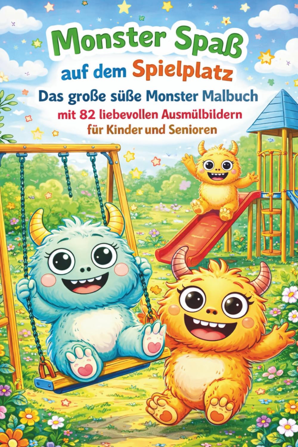 Monster Spaß auf dem Spielplatz – Das große süße Monster Malbuch mit 82 liebevollen Ausmalbildern für Kinder und Senioren: Niedliches ... – Entspannung und Kreativität für jedes Alter