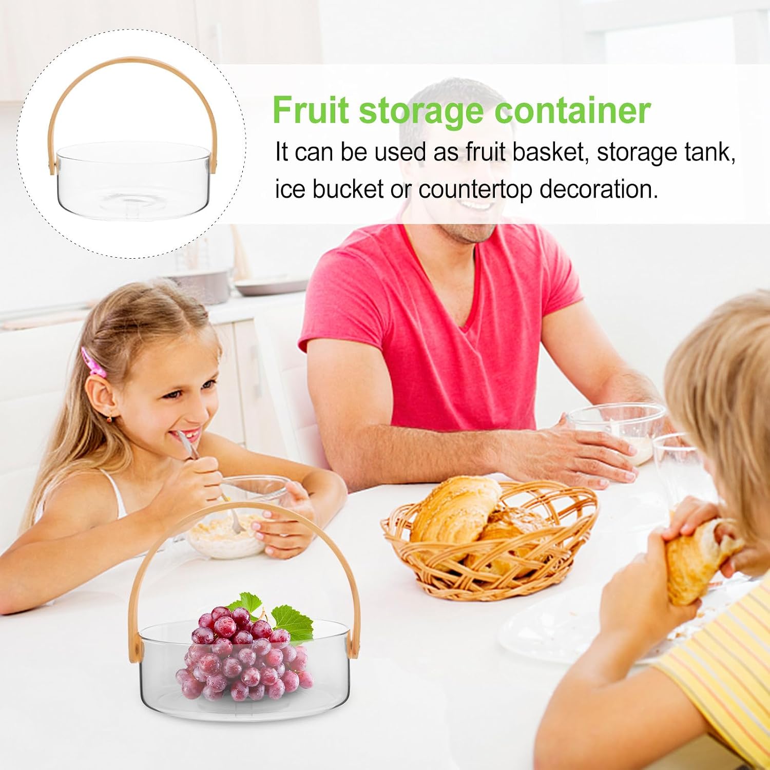 Unique Container Storage 1100ml with Practical and Bucket Handle Glass Multifunctional Stylish Ice Bucket and Wine Basin for Home Ktv Use
