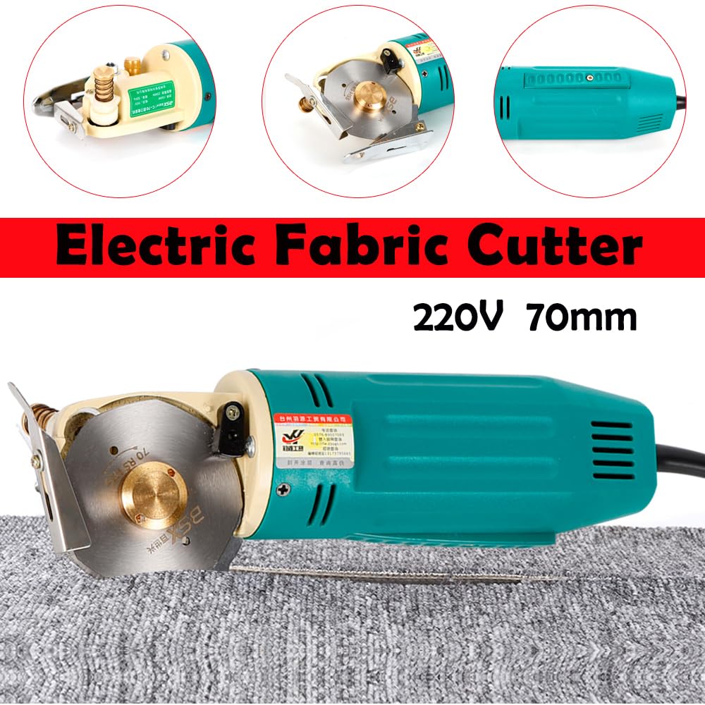 Taglierina elettrica industriale per tessuti, 170 W, 220 V, con lama in acciaio da 70 mm, spessore di taglio fino a 25 mm, lama di ricambio, cavo di alimentazione lungo, per tessuti, pelle, carta