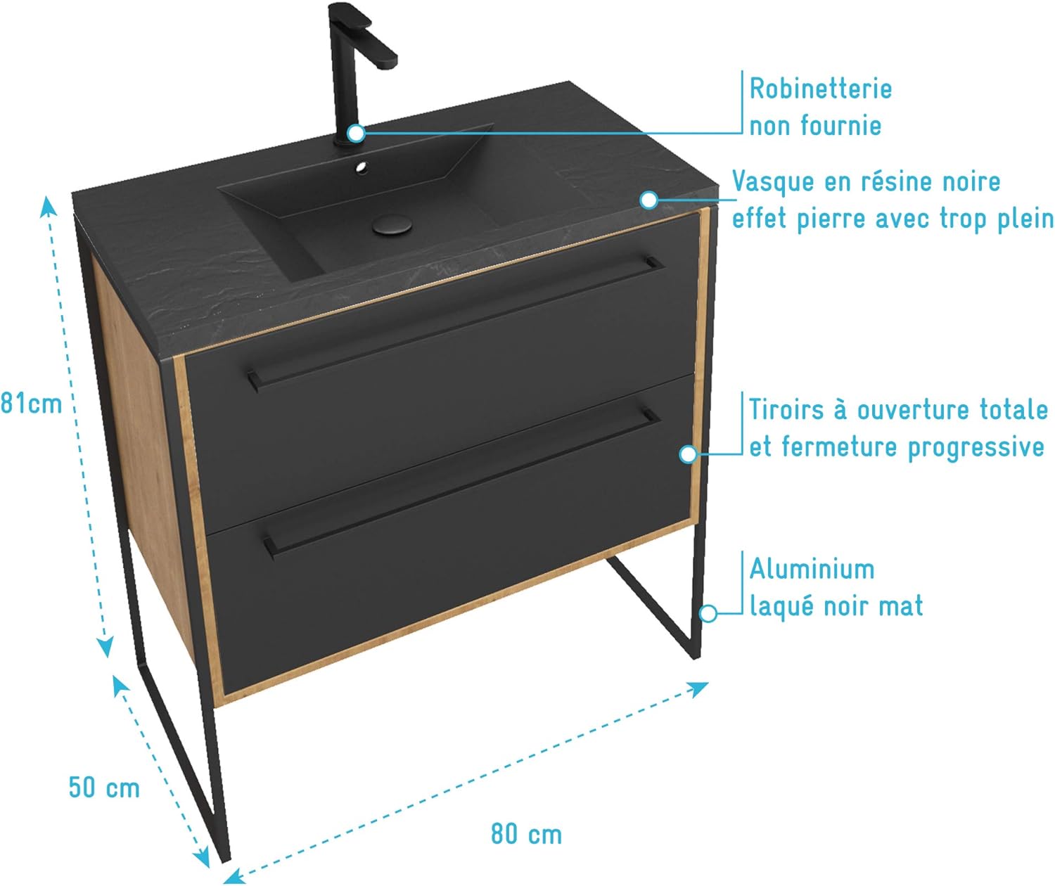 PACM093 Structura P093 Bathroom Cabinet, Black/Oak Brown, Large