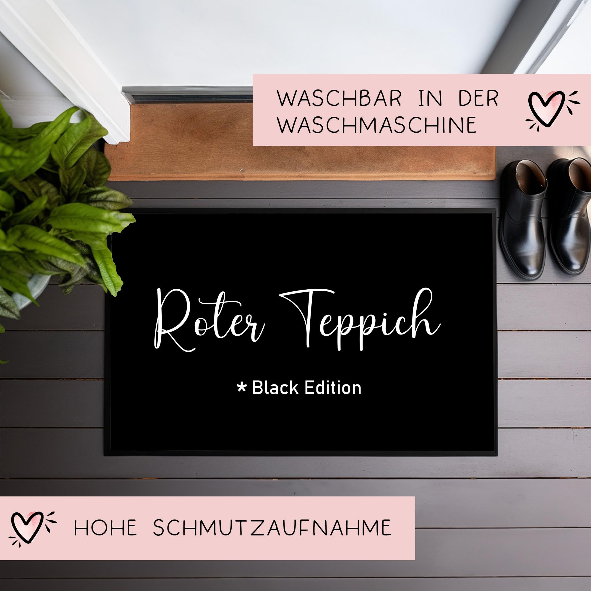 Roter Teppich - Black Edition Fußmatte Türmatte mit Spruch 60x40cm - für innen und außen -Vorleger für die Haustür - Flur - Geschenk zur ersten Wohnung - Einweihung
