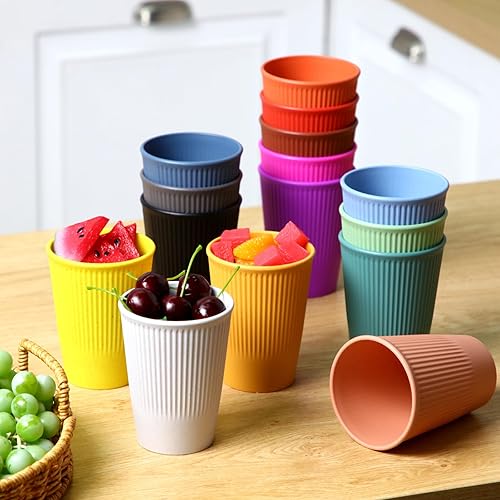 Miniatura 7 de Mifoci 32 vasos de paja de trigo de 12 onzas, vasos de plástico reutilizables coloridos irrompibles, aptos para microondas y lavavajillas, vasos de