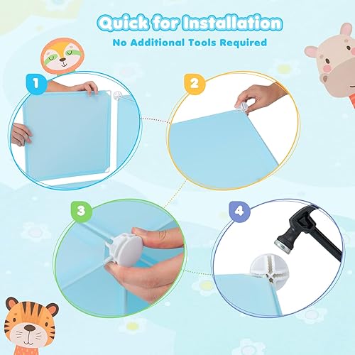 Miniatura 7 de Costzon Armario para niños, organizador modular de almacenamiento de tocador de dibujos animados con 12 cubos y 2 estantes para colgar ropa, armario