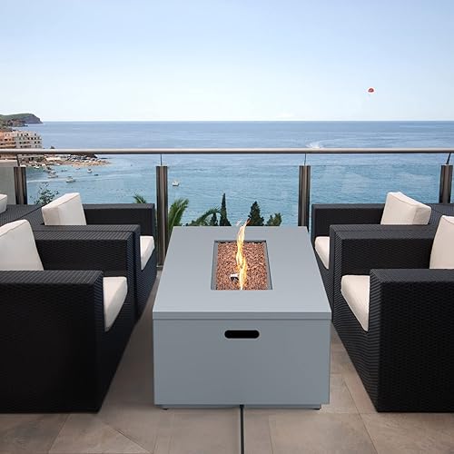 Miniatura 6 de Onlyfire - Mesa de fogata para exteriores de 60 pulgadas con rocas de lava y manguera de 12 pies, chimenea grande de gas propano, chimenea sin humo