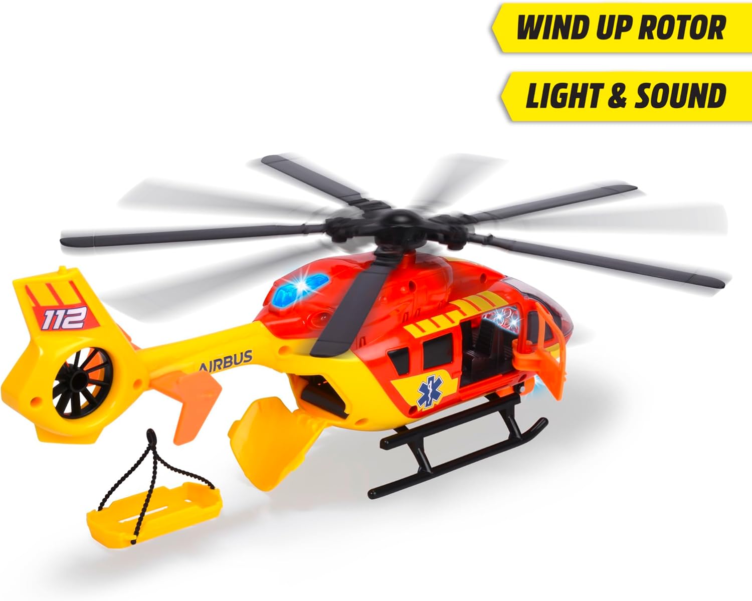 DICKIE TOYS – Airbus H145 Rescue Helicopter (36 cm) – Toy Helicopter with Wind-up Propeller, Light and Sound Effects and Stretcher – Toy for Children Aged 3 and Above